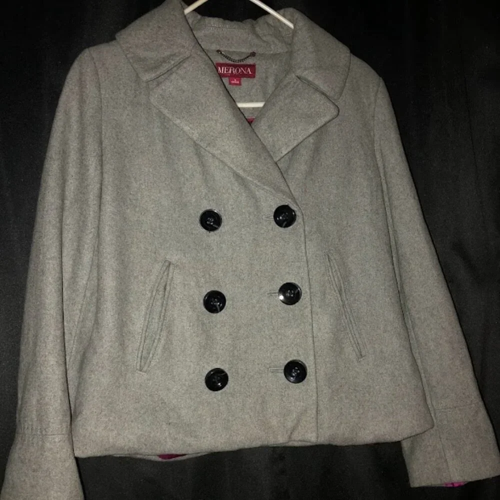 Merona Gray Pea Coat Timeless Elegance - Picture 1 of 5